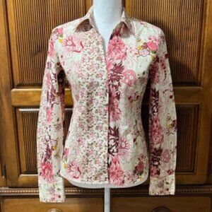0039 Italy Long Sleeve Button Down Blouse Top Floral Cotton